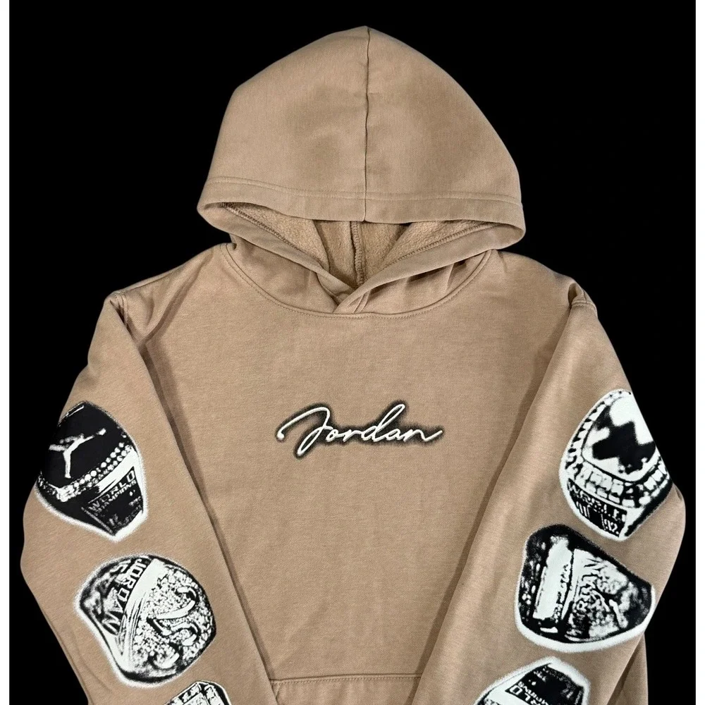 Michael Jordan Boys Sweatshirt Nike Air Tan Beige 6 Rings MVP Hoodie Pullover